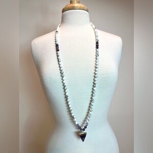 HOWLITE & AMETHYST MALA BEAD NECKLACE